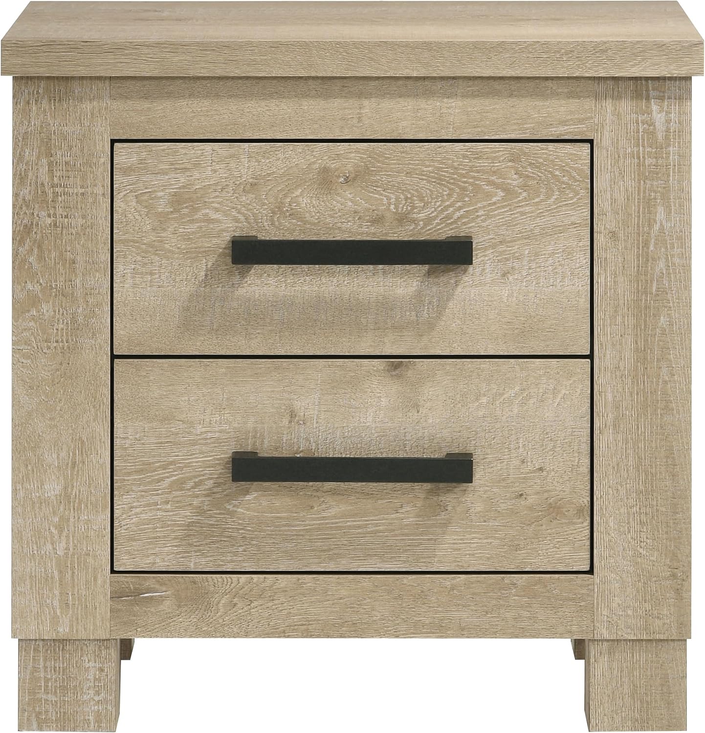Coaster Home Furnishings - Oakglen - Engineered Wood - 2-Drawer Nightstand with Dark Bronze Handles, Block Legs and Scratch-Resistant Finish - Bedroom - Weathered Oak - 225102