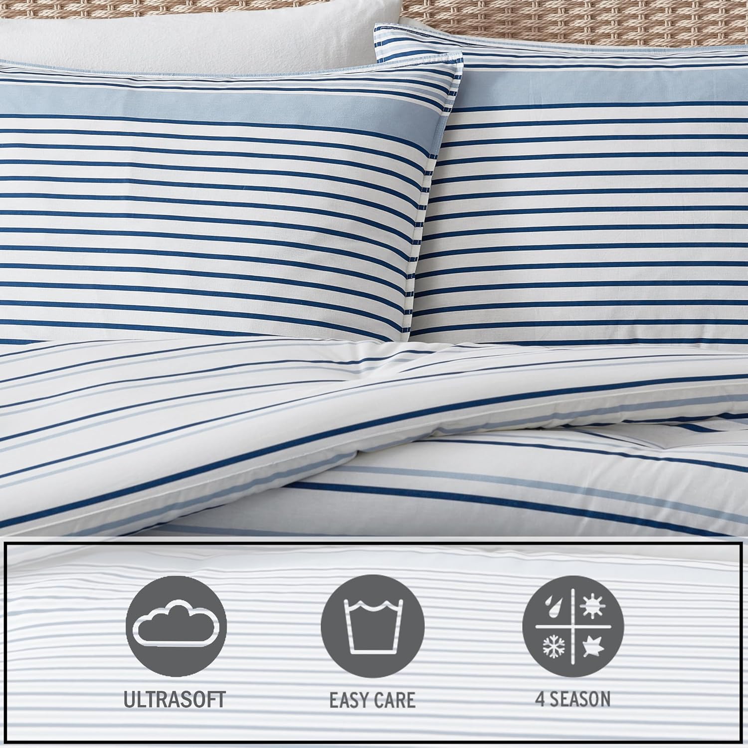 Eddie Bauer - King Comforter Set, Super Soft Bedding with Matching Shams, Two-Piece Back Closure, Modern Room Essentials (Cooper Stripe Blue, King)
