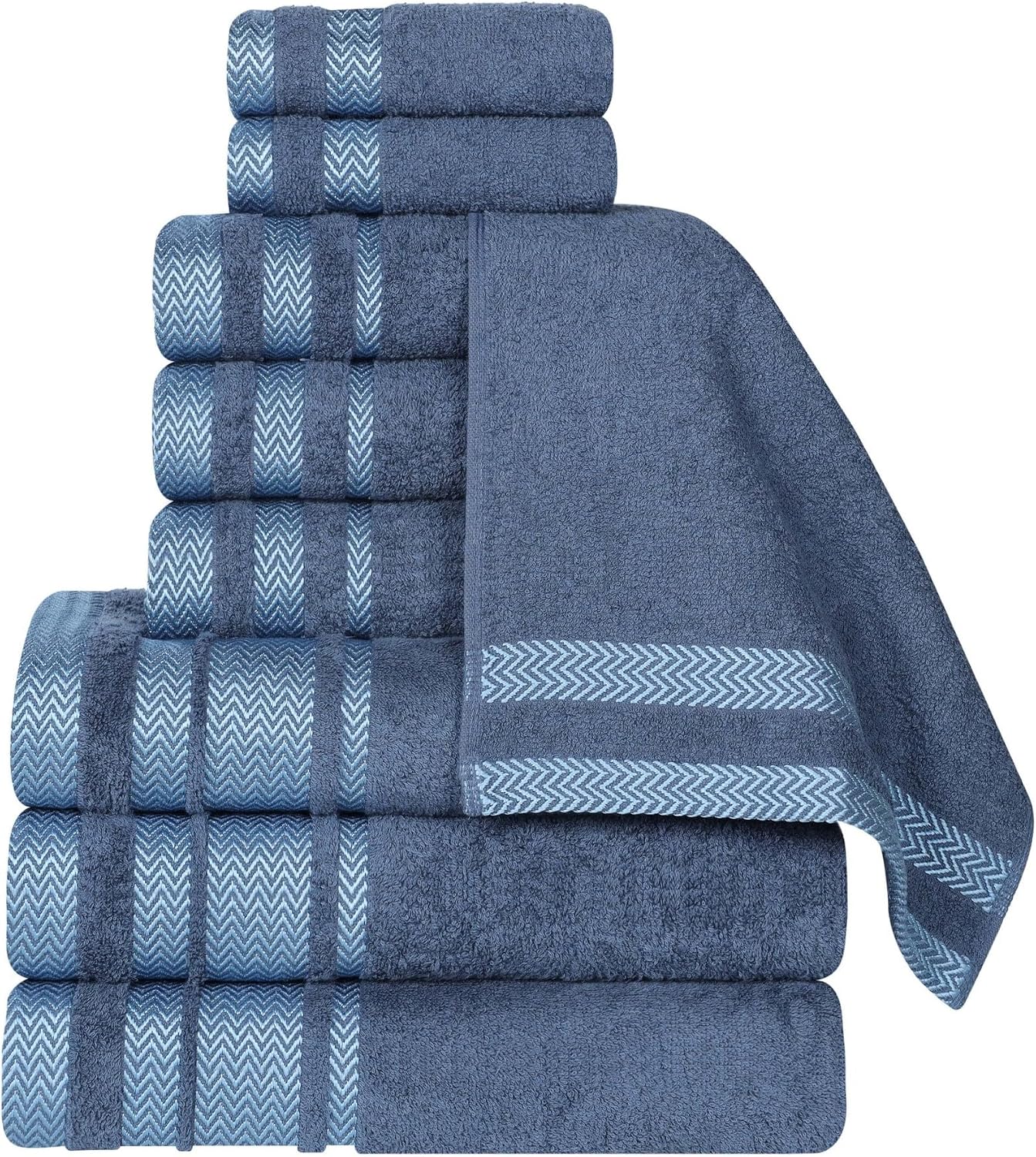 Superior Cotton 9 Piece Towel Set, Plush Soft Absorbent Towels, Bathroom Essentials, Shower, Luxury, Quick Dry, Includes 3 Bath, 3 Hand, 3 Washcloth/Face Towels, Hays Collection, Navy Blue