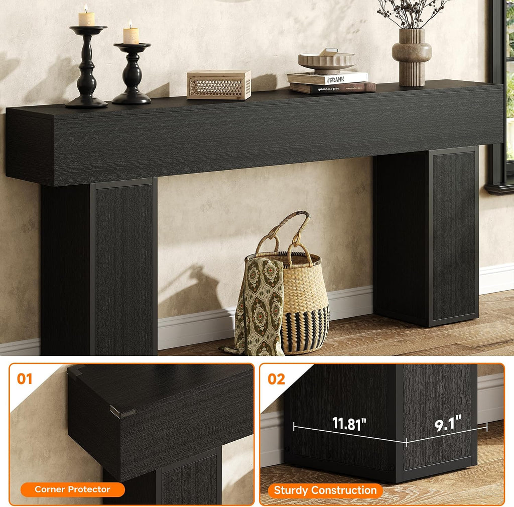knoworld 70.9-Inch Long Console Table, Wooden Sofa Table Behind Couch Tables, Farmhouse Entryway Table Accent Table for Entrance, Hallway, Living Room, Foyer, Black