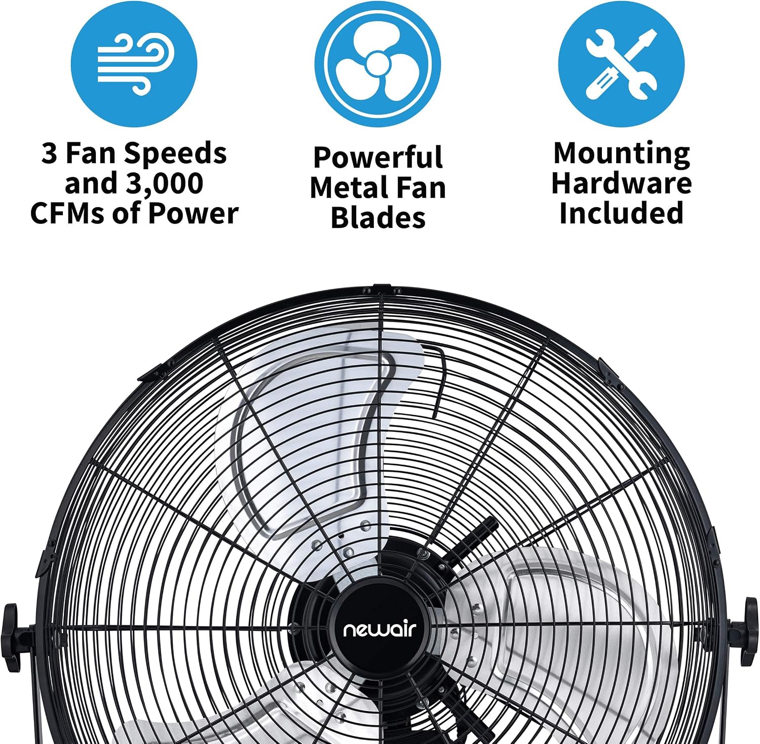NewAir 20' High Velocity Wall Mount Fan, Heavy Duty Waterproof Outdoor Fan, Adjustable Tilt and 3 Speeds up to 4650 CFM, Pull Chain Switch | Wall Fan or Garage Fan for Indoor, Patio, Gym or Porch