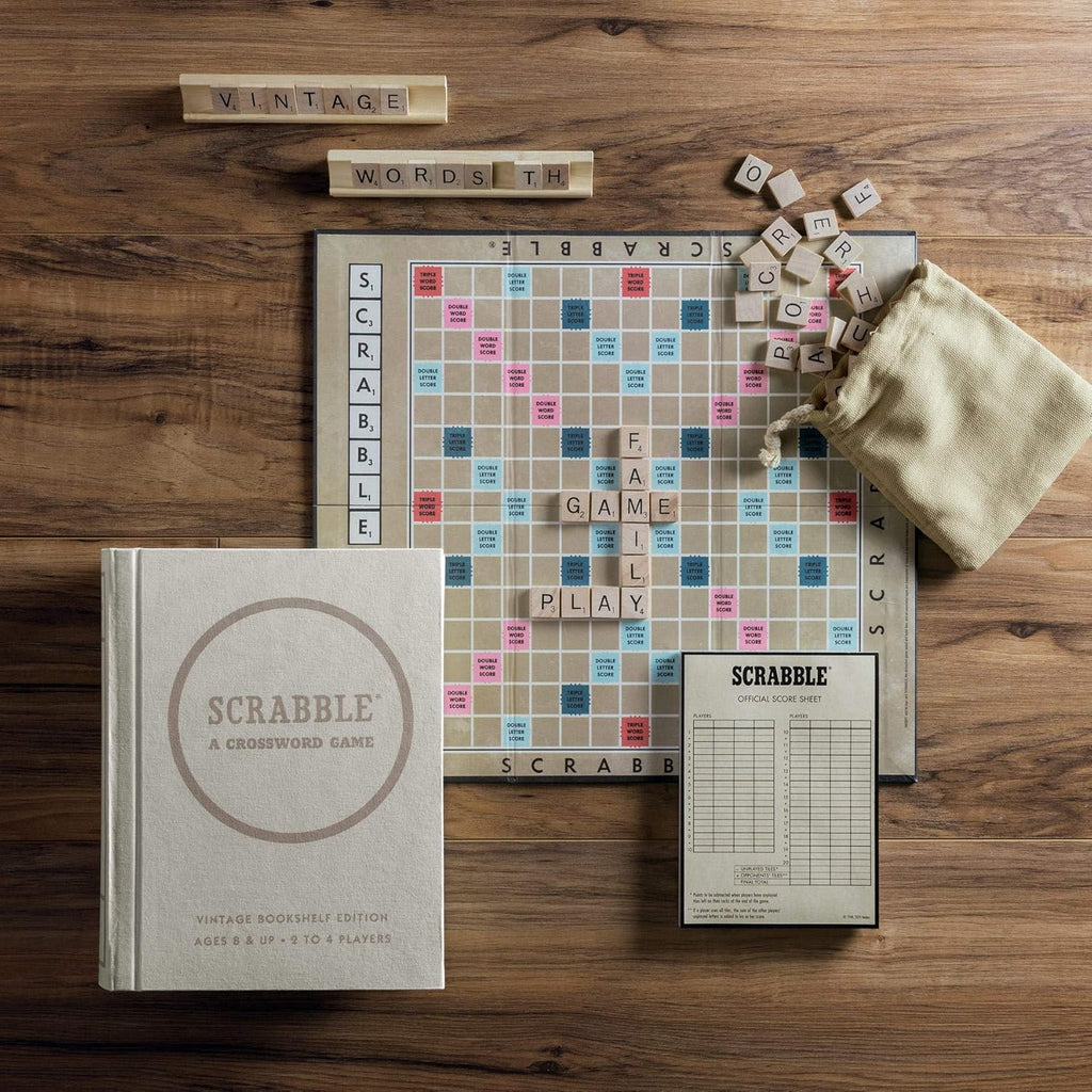 WS Game Company Vintage Board Games Bookshelf Collection - Scrabble, Monopoly & Clue in Book-Style Cases for Family Game Night, Classic Board Games for 2-6 Players, Ages 8+