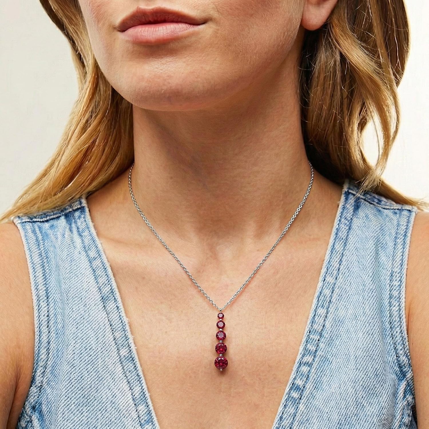 GOODSTONE JEWELS 925 Sterling Silver Linear Drop Pendant Necklace for Women | Size 16+2 Inch Cable Chain with Lobster Clasp | Natural Birthstone Jewelry Gift for Her