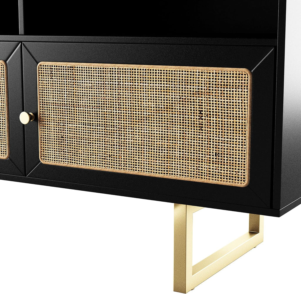 SEI Furniture - Mursley Media Cabinet with Storage - Transitional Design, Black Rattan - Ideal for Living Room, Family Room (MS1222613)