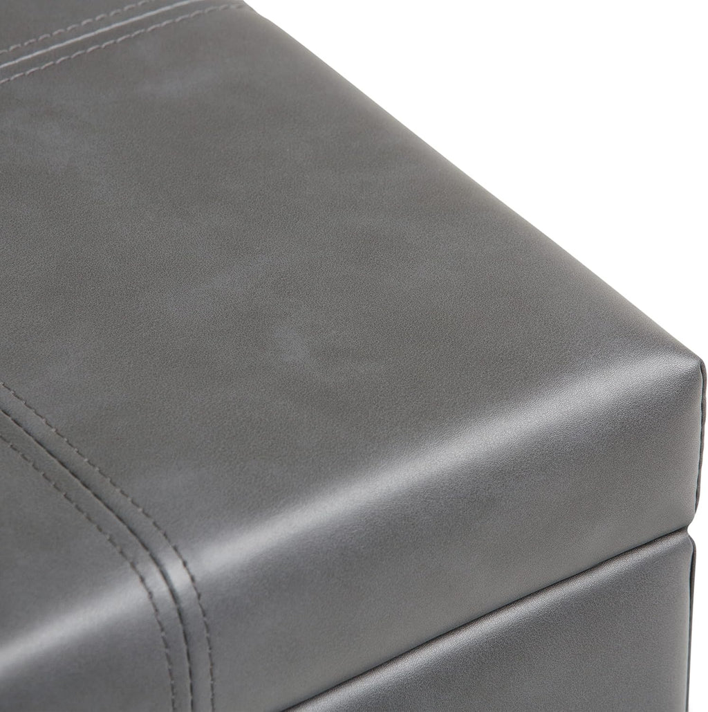SIMPLIHOME Dover Storage Ottoman Bench - 36 inch Wide Upholstered Vegan Leather Rectangular Lift-Top Ottoman in Stone Grey, Contemporary Bench for Living Room with Safety Hinges