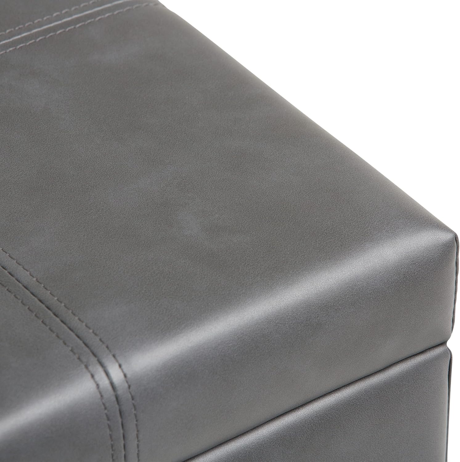SIMPLIHOME Dover Storage Ottoman Bench - 36 inch Wide Upholstered Vegan Leather Rectangular Lift-Top Ottoman in Stone Grey, Contemporary Bench for Living Room with Safety Hinges