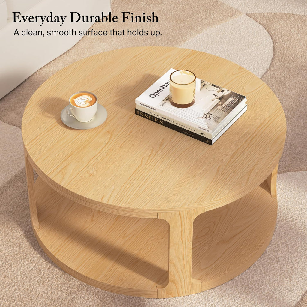 Bush Home Vera Round Coffee Table with Set of 2 Round End Tables, Living Room Furniture, Vera Collection, Natural White Oak