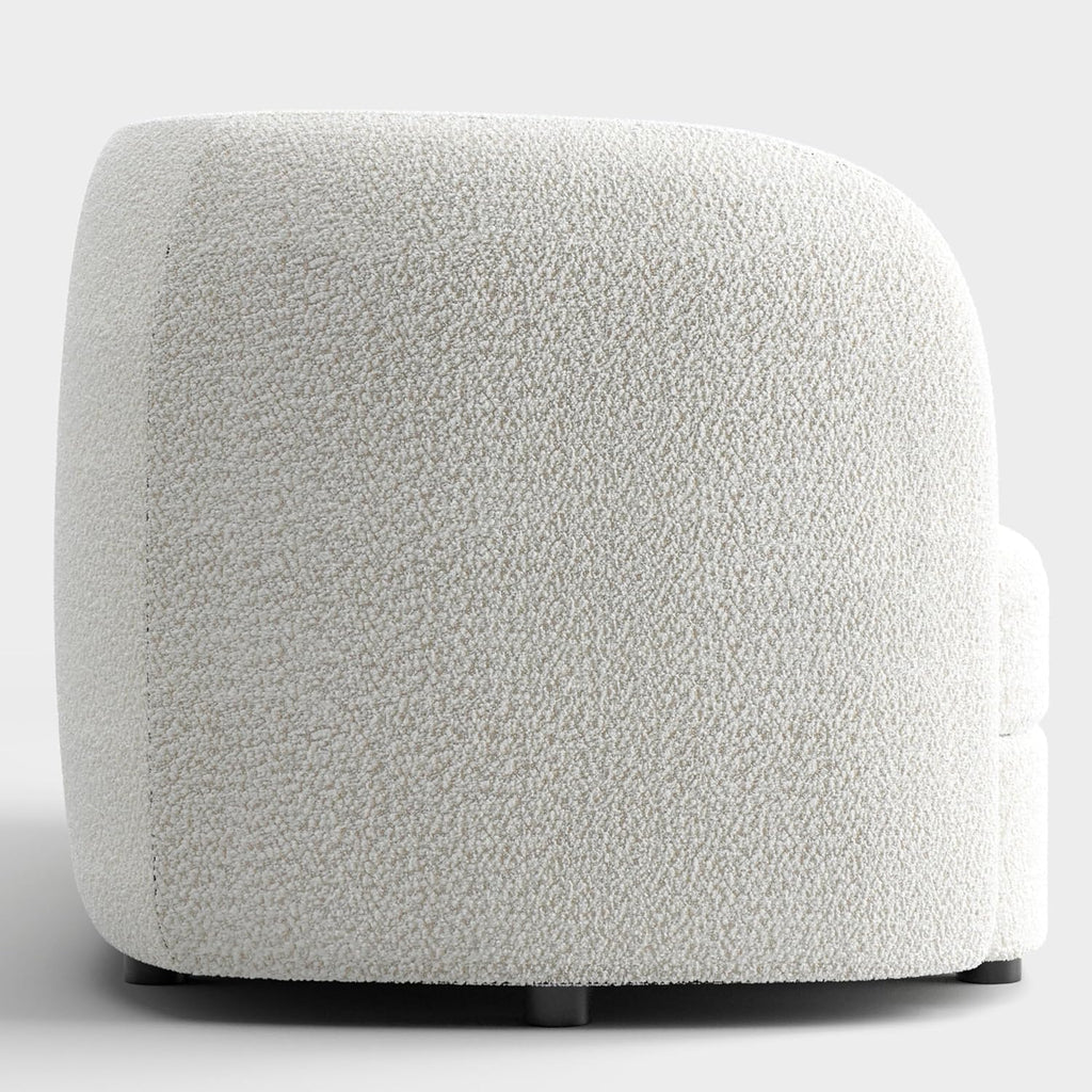 Furniture of America Nimiane Modern Boucle Barrel Chair with Curved Arms and Wooden Legs, Fabric Upholstered Armchair, Comfy Sofa Chair for Living Room, Bedroom, Home Office, Off-White