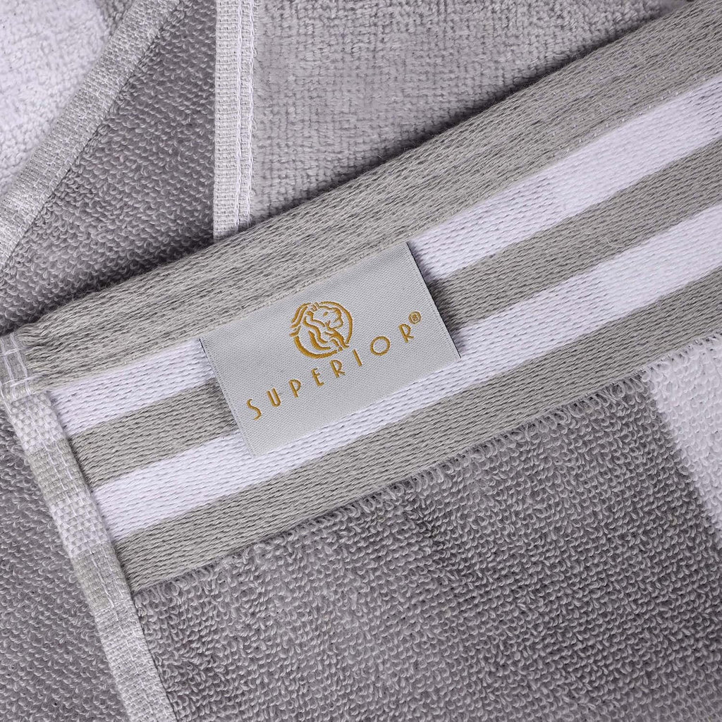 Superior Oversized Cotton Beach Towel Set of 6, Absorbent Towels for Bathroom, Beach, Pool, Swim, Adults, Kids, Vacation, Travel, Bath, Quick Dry Basics, Trip Essentials, Striped Decor, Light Grey