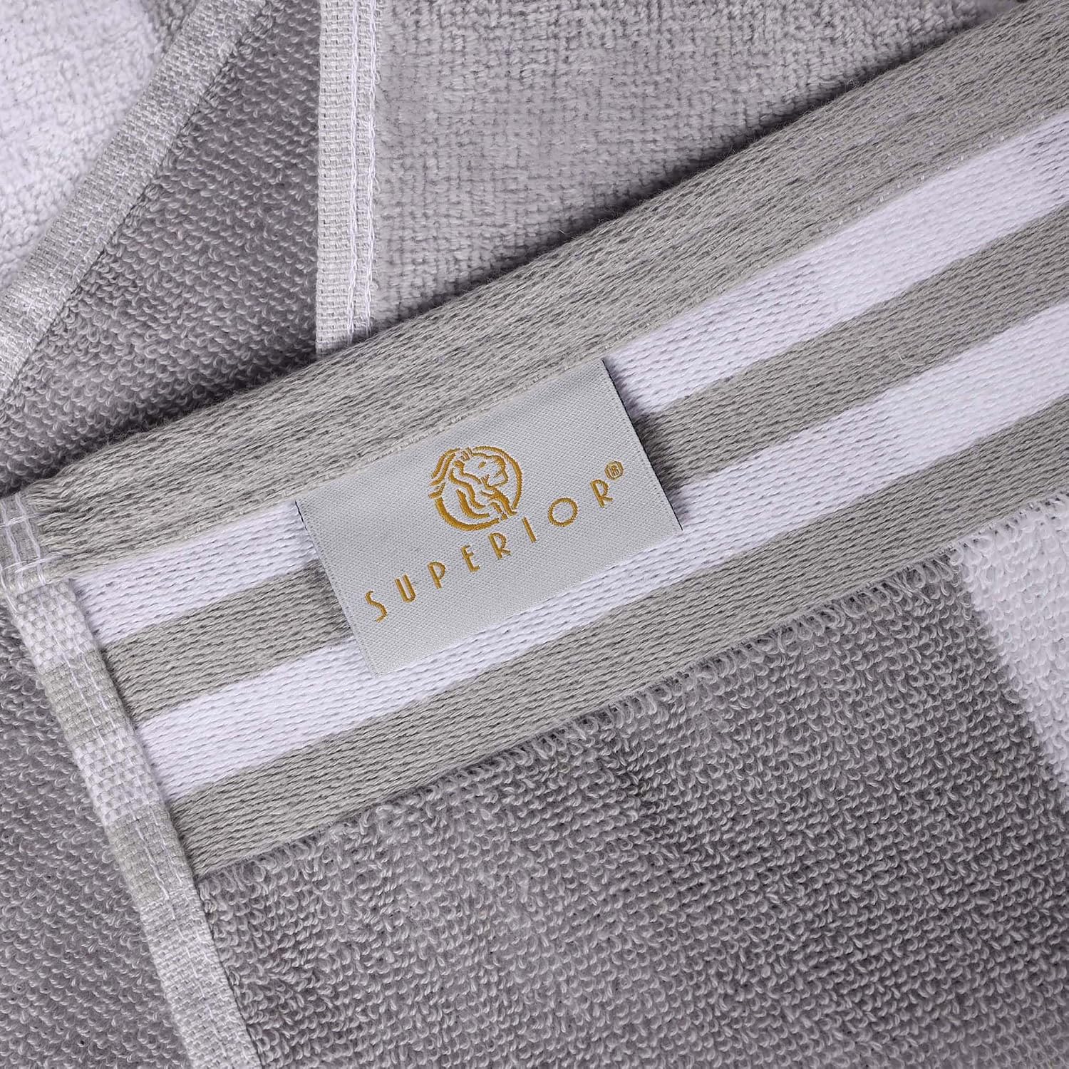 Superior Oversized Cotton Beach Towel Set of 6, Absorbent Towels for Bathroom, Beach, Pool, Swim, Adults, Kids, Vacation, Travel, Bath, Quick Dry Basics, Trip Essentials, Striped Decor, Light Grey
