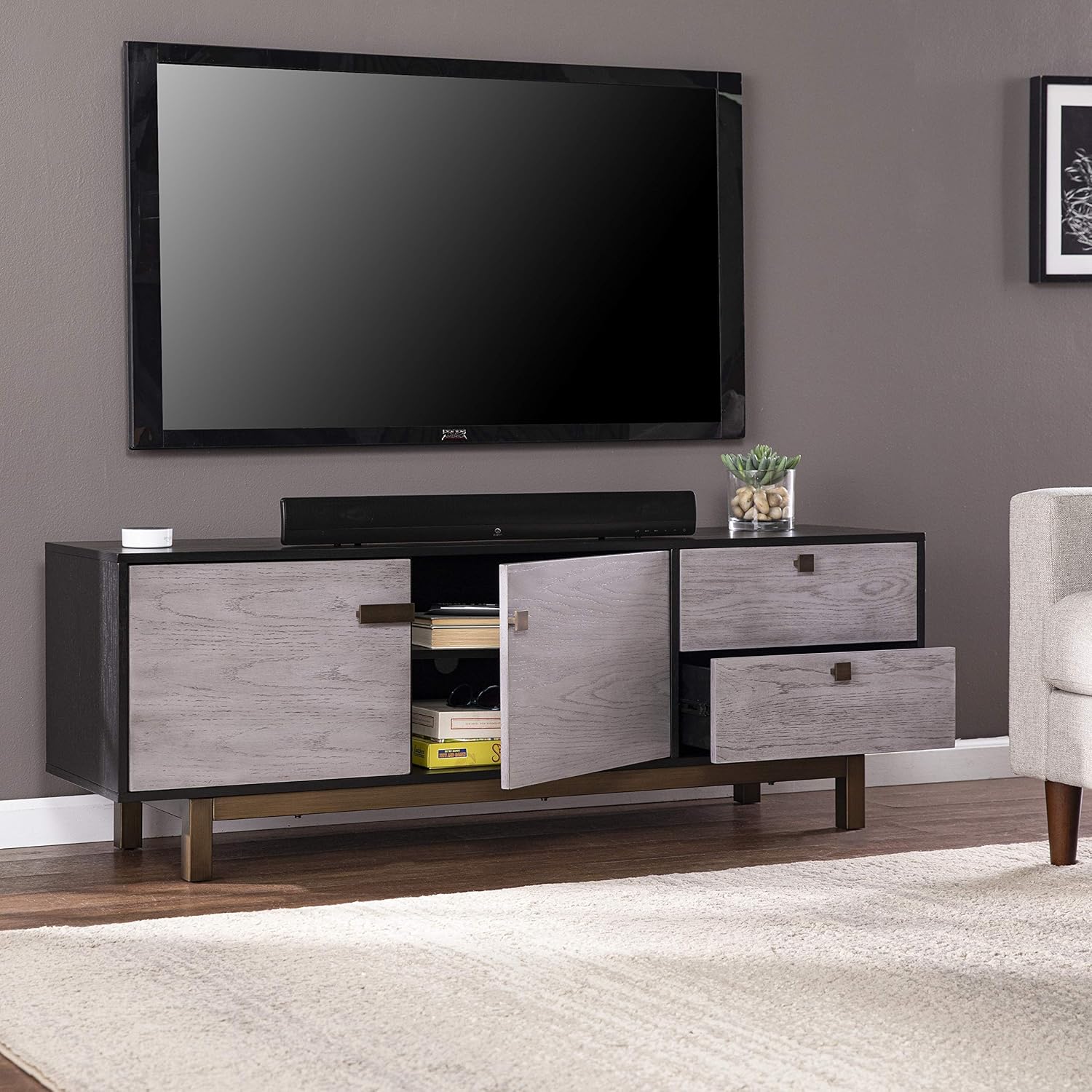 SEI Furniture Enderly w/Storage Media Console, Grey/Black (AMZ3146901SM)