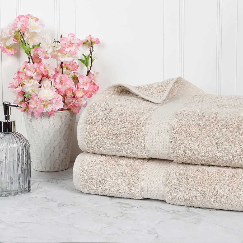 SUPERIOR Egyptian Cotton Pile Heavyweight Bath Sheet, 2 Piece Set, Stone | Highly Absorbent, Ultra Soft Luxury 800 GSM Towel Set for Bathroom, Shower, Hotel Essentials Oversize Plush Madeline Towels