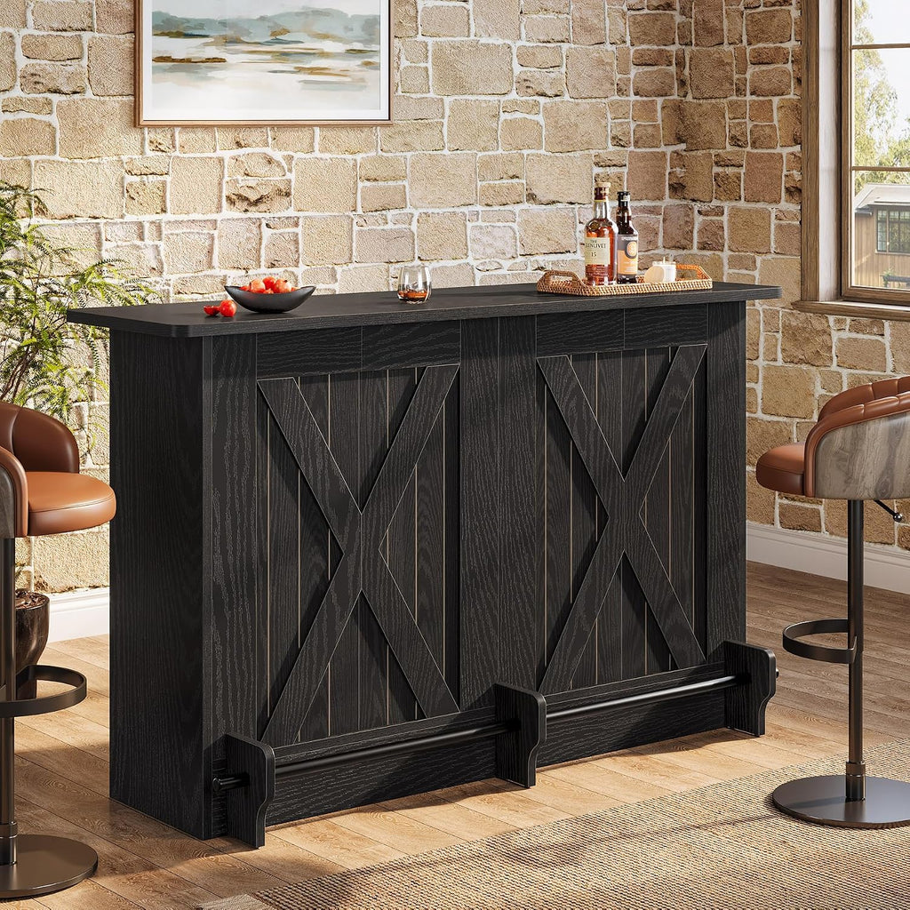 Tribesigns 63-Inch Bar Table, 2-Tier Bar Cabinet Height Pub Table with Footrest, Modern Coffee Cabinet for Home Kitchen, Large Home Unit Liquor Furniture, Bistro, Dining Room, Living Room (1, Black)