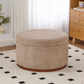 Christopher Knight Home Sadin Modern Round Ottoman with Storage for Living Room, Lift-Lid Storage Ottoman Coffee Table, Chenille Upholstered Ottoman Foot Rest, No Assembly Needed, Light Brown