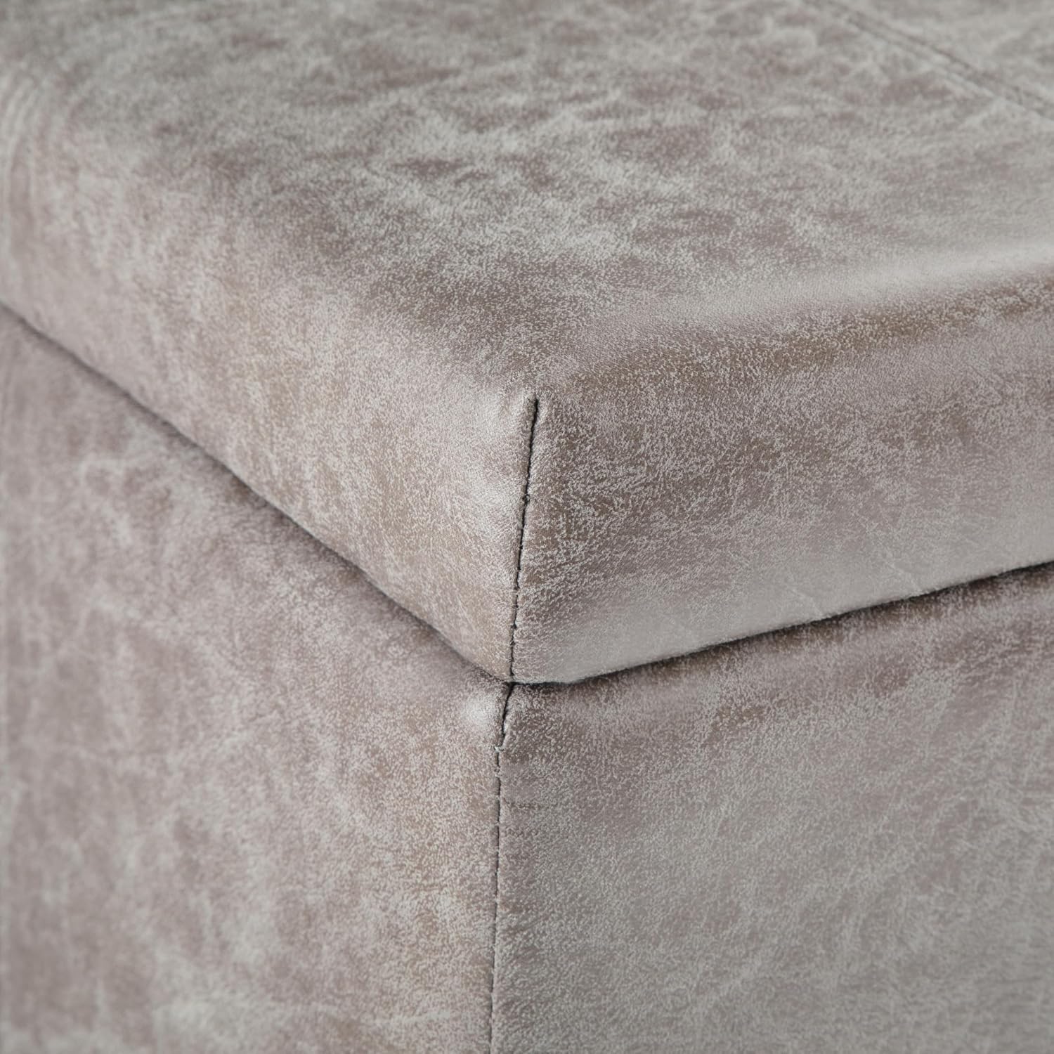 SIMPLIHOME Dover Storage Ottoman Bench - 36 inch Wide Upholstered Vegan Leather Rectangular Lift-Top Ottoman in Distressed Grey Taupe, Contemporary Bench for Living Room with Safety Hinges