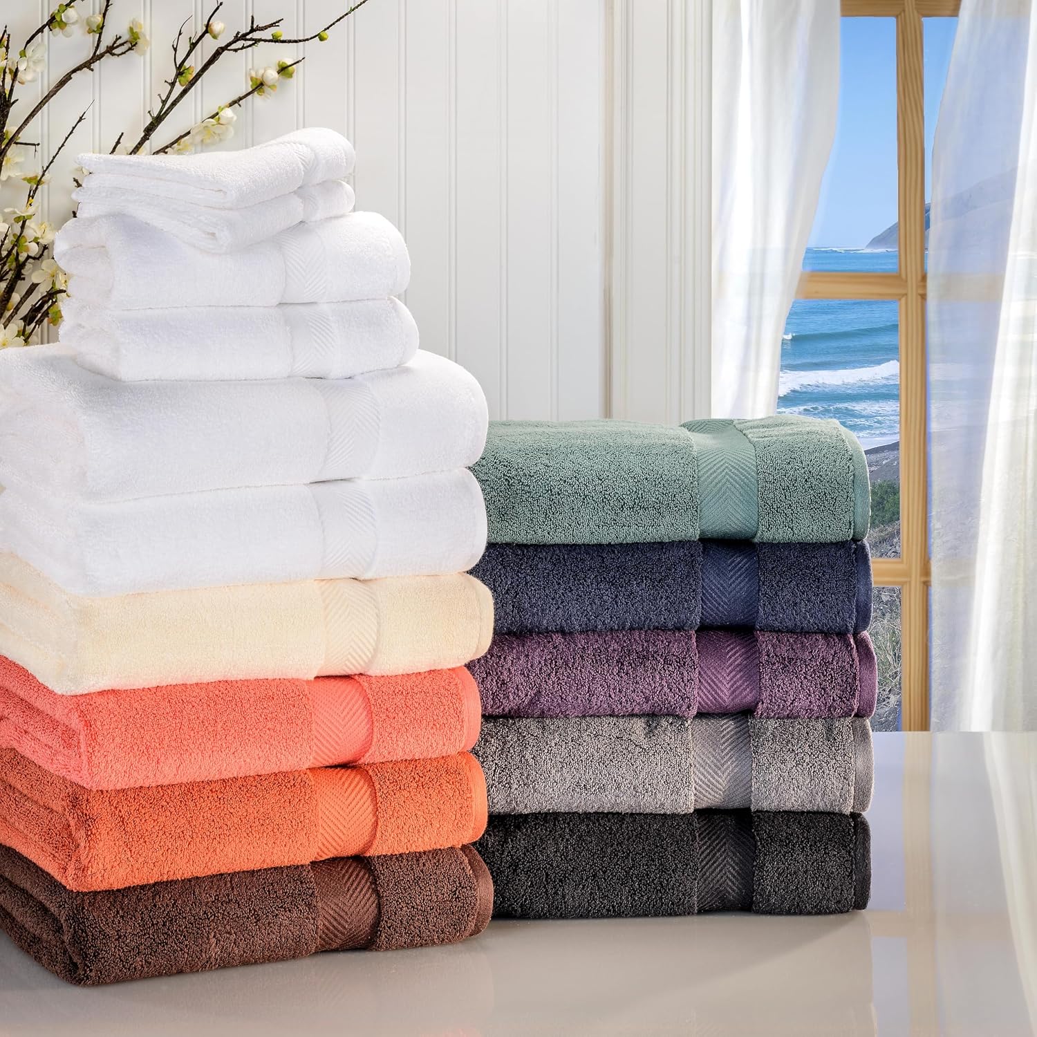 Superior Zero Twist Cotton 12 Piece Assorted Towel Set, Includes 4 Bath, 4 Hand, 4 Washcloth/Face Towels, Quick Dry, Home Essentials, Shower, Spa, Luxury Plush Soft Absorbent Towels, Jade Green