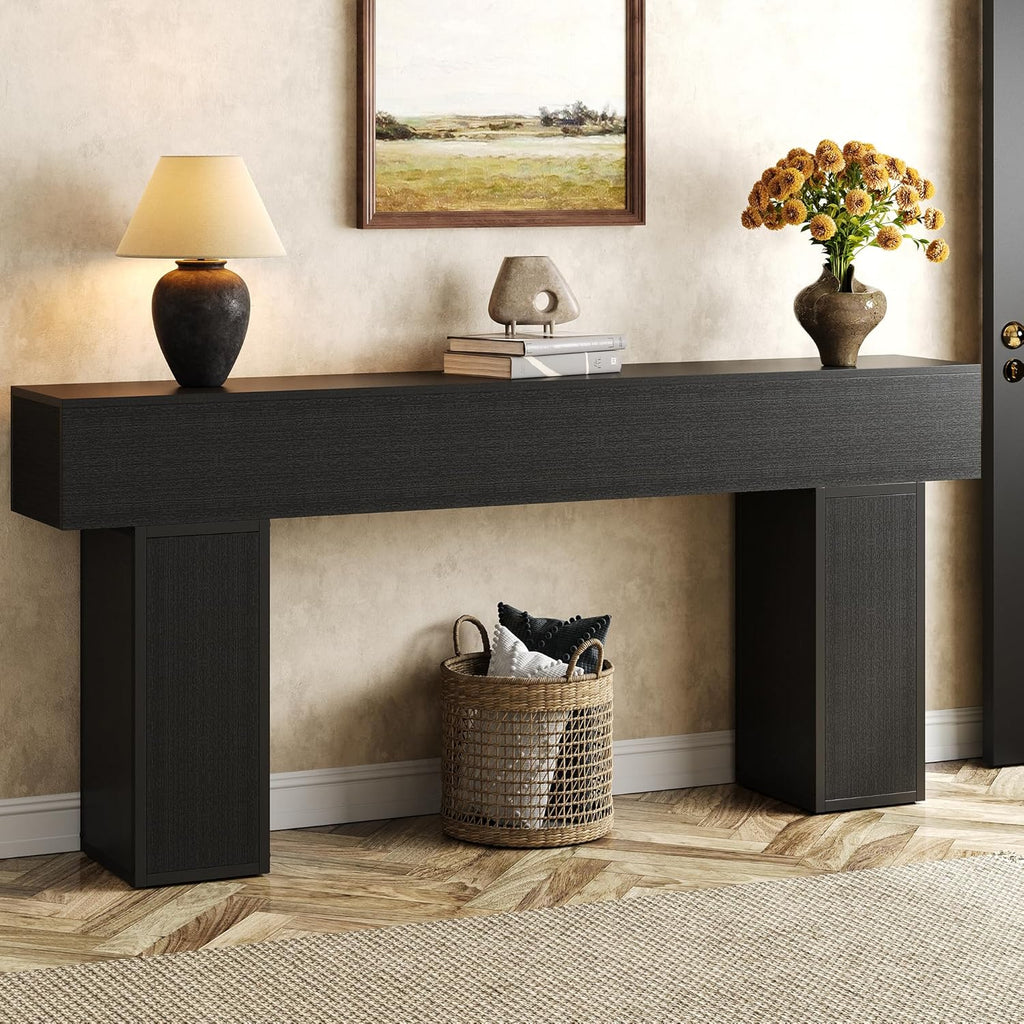 knoworld 70.9-Inch Long Console Table, Wooden Sofa Table Behind Couch Tables, Farmhouse Entryway Table Accent Table for Entrance, Hallway, Living Room, Foyer, Black