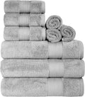 Superior Turkish Cotton 9-Piece Towel Set, 3 Bath, 3 Hand, 3 Face Towels for Home, Bathroom Essentials, Hotel, Resort, Spa, Shower, Adult, Kids, Airbnb, Plush, Soft, Apartment, Grey