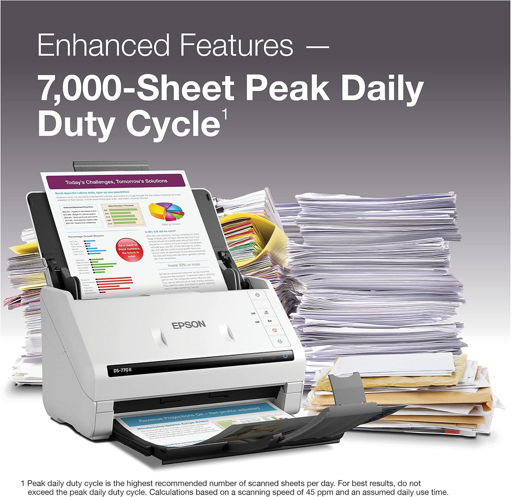 Epson DS-770 II Color Duplex Document Scanner for PC as Well as Mac with 100-page Auto Doc Feeder (ADF), Twain and ISIS Drivers