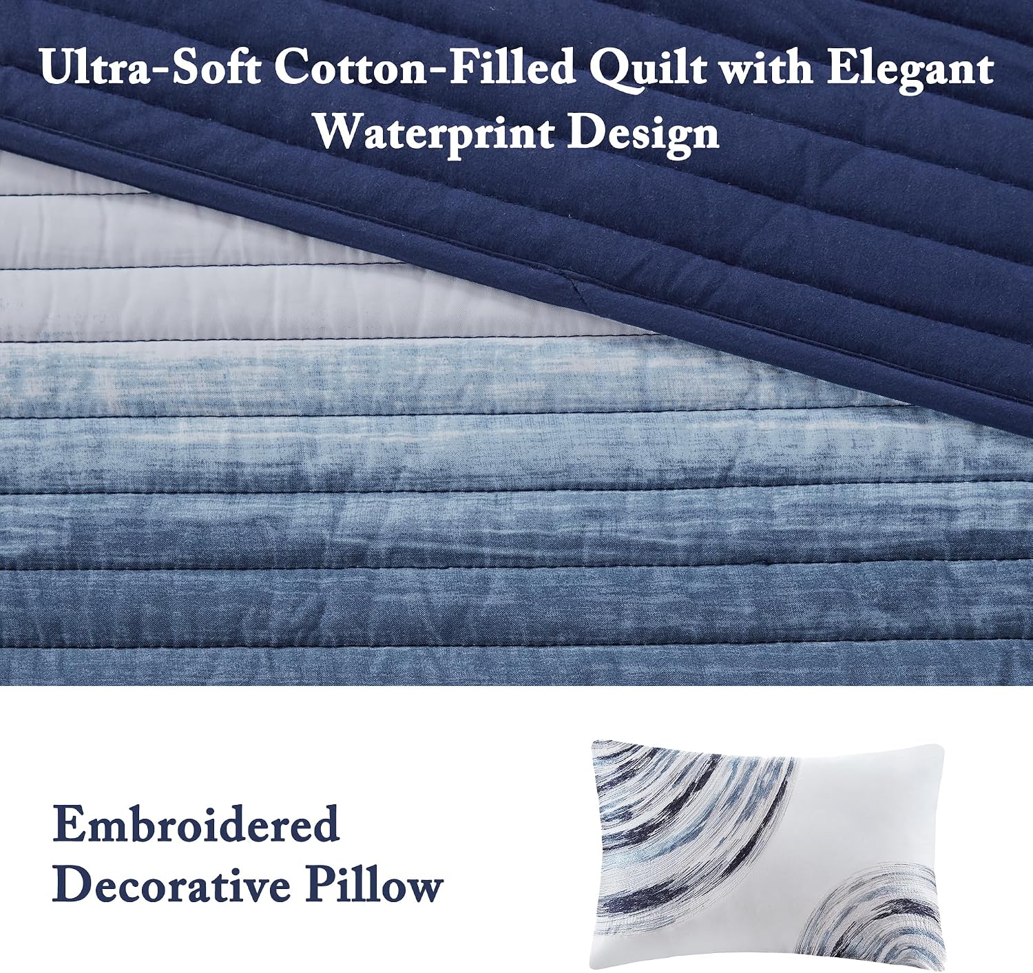 Madison Park Essentials Saben Cozy Bed in A Bag Reversible Quilt with Complete Cotton Sheet Set-Geometric Design All Season Cover, Decorative Pillow,King(104'x92'), Stripes Navy 8 Piece