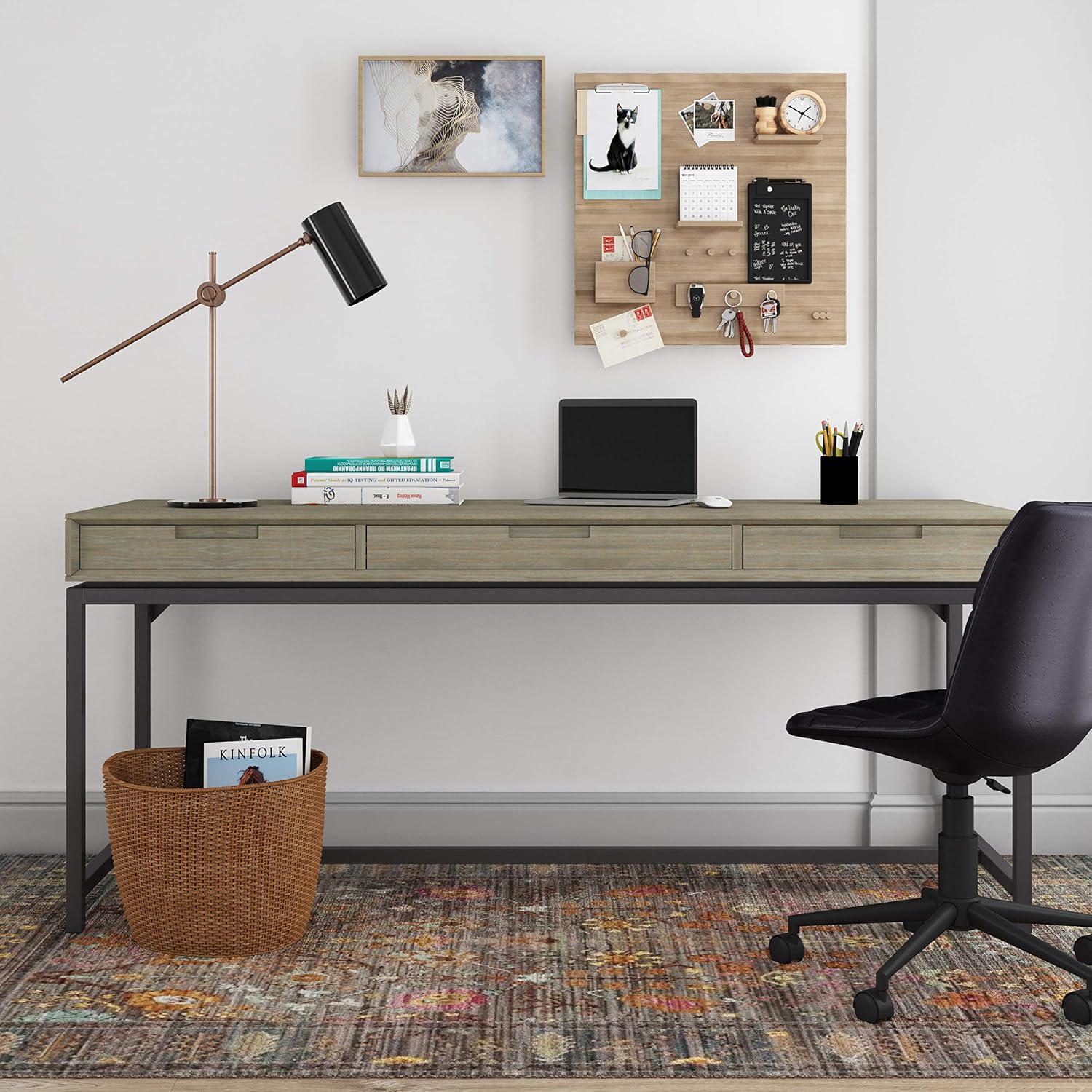 SIMPLIHOME Banting Desk - 72 Inch Wide Solid Wood and Metal Writing Desk in Distressed Grey, Modern Industrial Home Office Computer Table for Study with 2 Drawers and Flip-Down Keyboard Tray