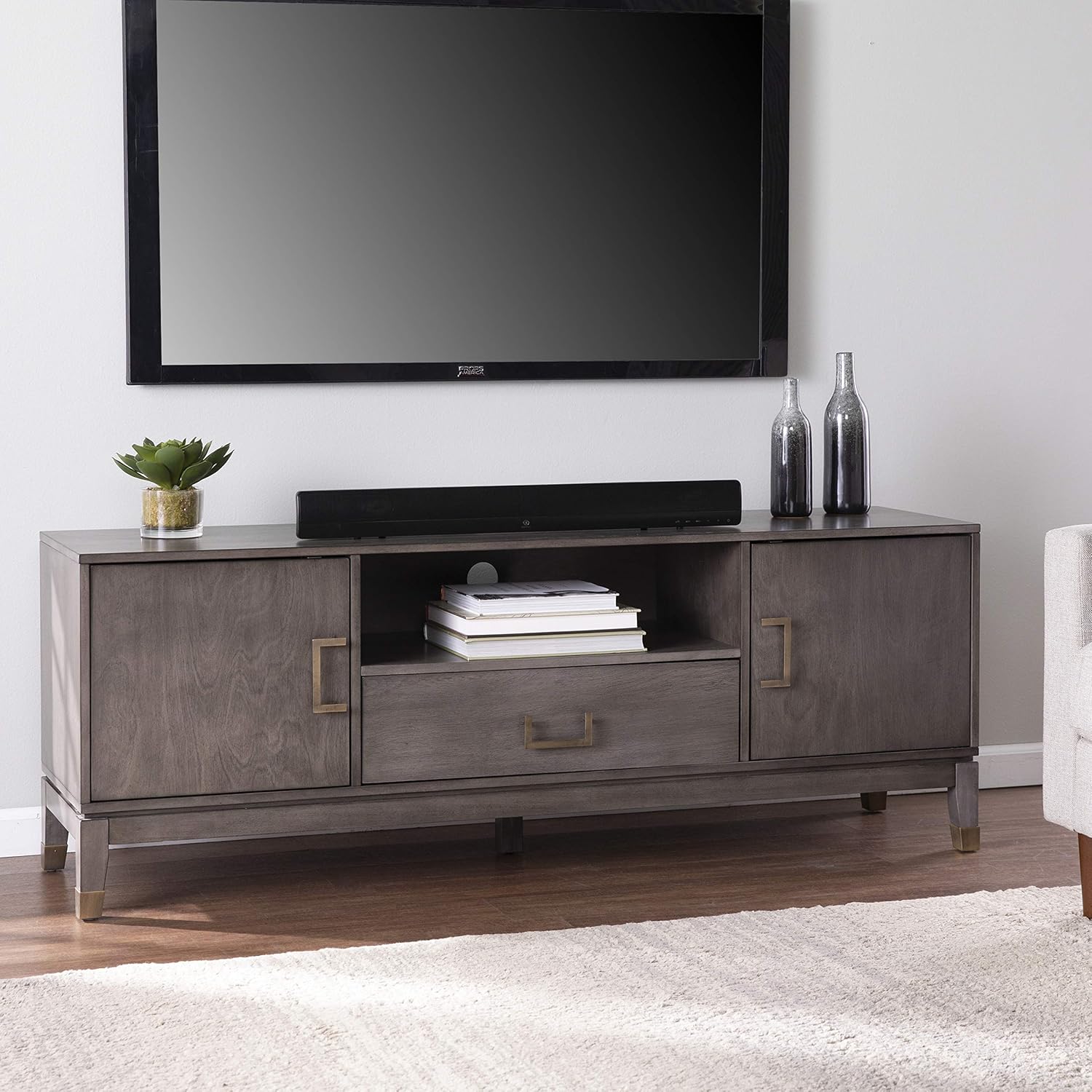 SEI Furniture Brenting w/Storage Media Stand, Graywashed (AMZ3156901SM)