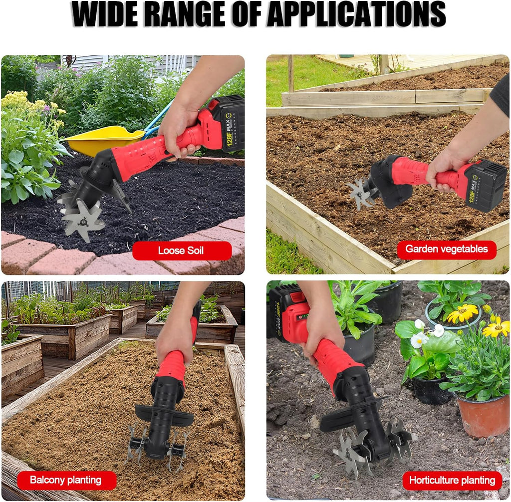 Cordless Garden Soil Tiller Cultivator, 21vHandheld Electric Tiller，Rapid Cultivation of Farmland，10cm Tilling Width,12cm Depth, 3-Speed Adjustment, for Loosening Weeding