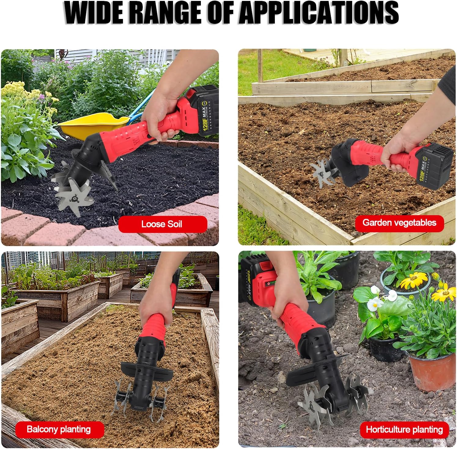 Cordless Garden Soil Tiller Cultivator, 21vHandheld Electric Tiller，Rapid Cultivation of Farmland，10cm Tilling Width,12cm Depth, 3-Speed Adjustment, for Loosening Weeding