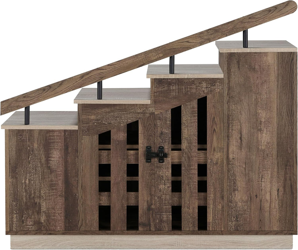 24/7 Shop at Home Cadence Farmhouse Hidden Shoe Cabinet Entryway, Hallway, Decorative Storage with Doors, Staircase-Style Enclosed Footwear Furniture, 12 Pair, 46 in. Width, Oak Brown