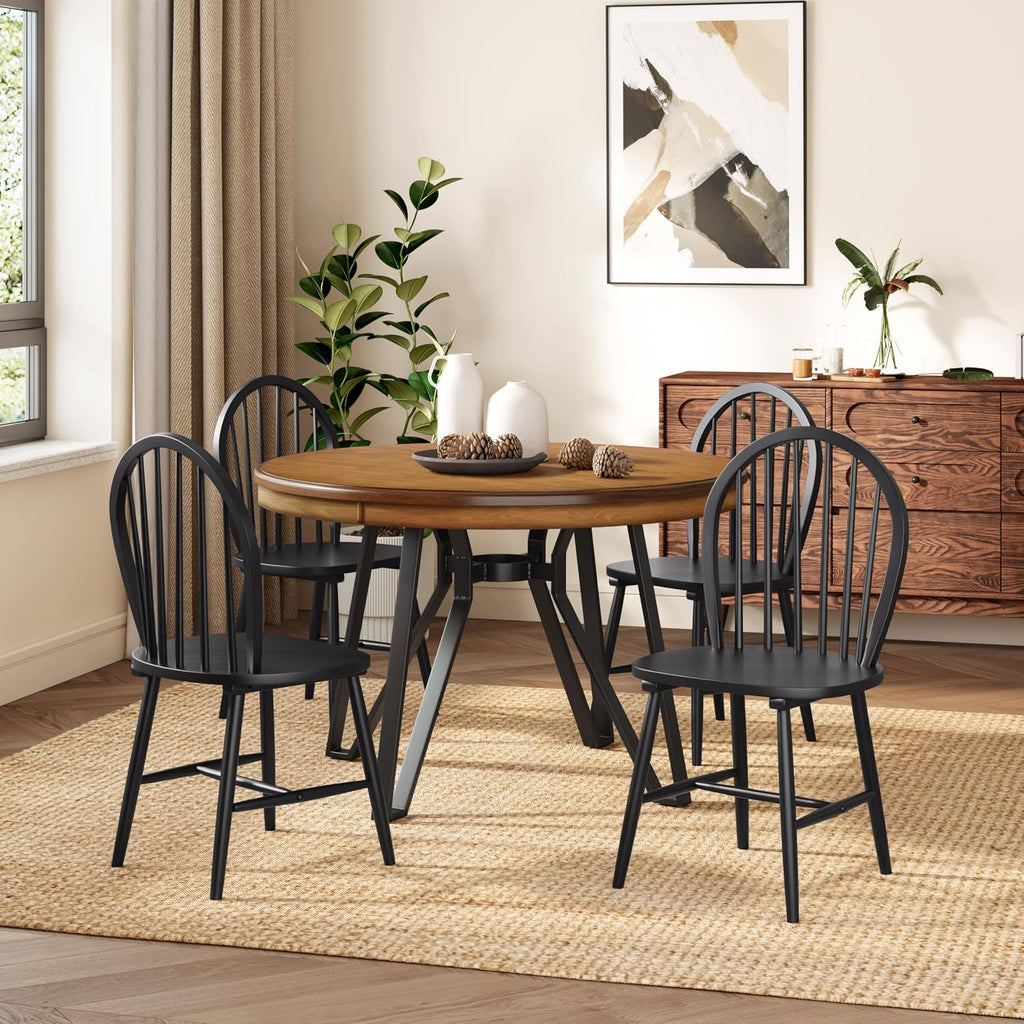 Christopher Knight Home Declan 5 Piece Wooden Dining Table Set for 4, Modern Dining Chairs Set of 4 and Table Set, Round Dining Table and Chair Set for Home/Apartment/Restaurant, Black+Brown