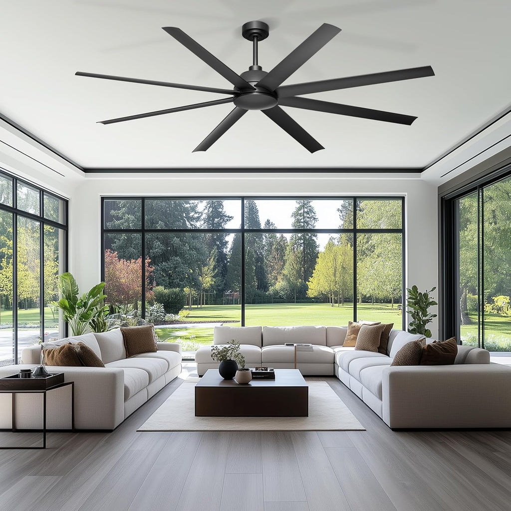 72'' Ceiling Fan no Light - Remote & APP Control, 6 Speed Reversible DC Motor Covered Outdoor Fan for Patio, Shop, Garage, Black without Light