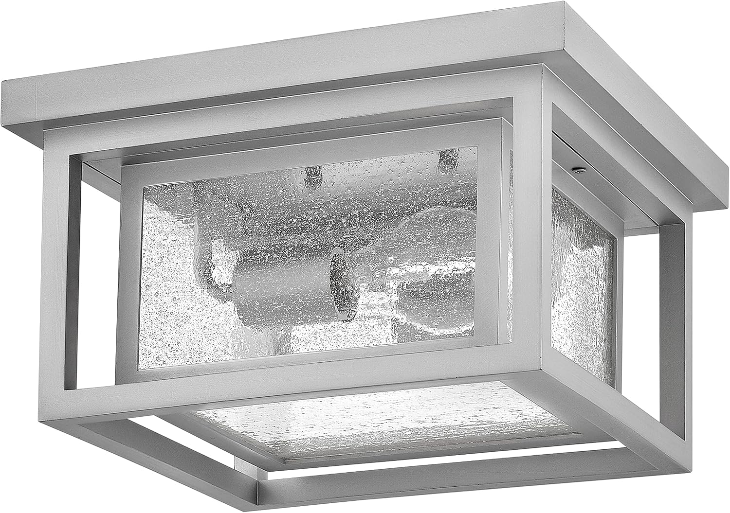 Hinkley Republic Small Flush Mount Outdoor Ceiling Light, Composite, Clear Seedy Glass Panes, Anti-Fading Finish, Satin Nickel Finish
