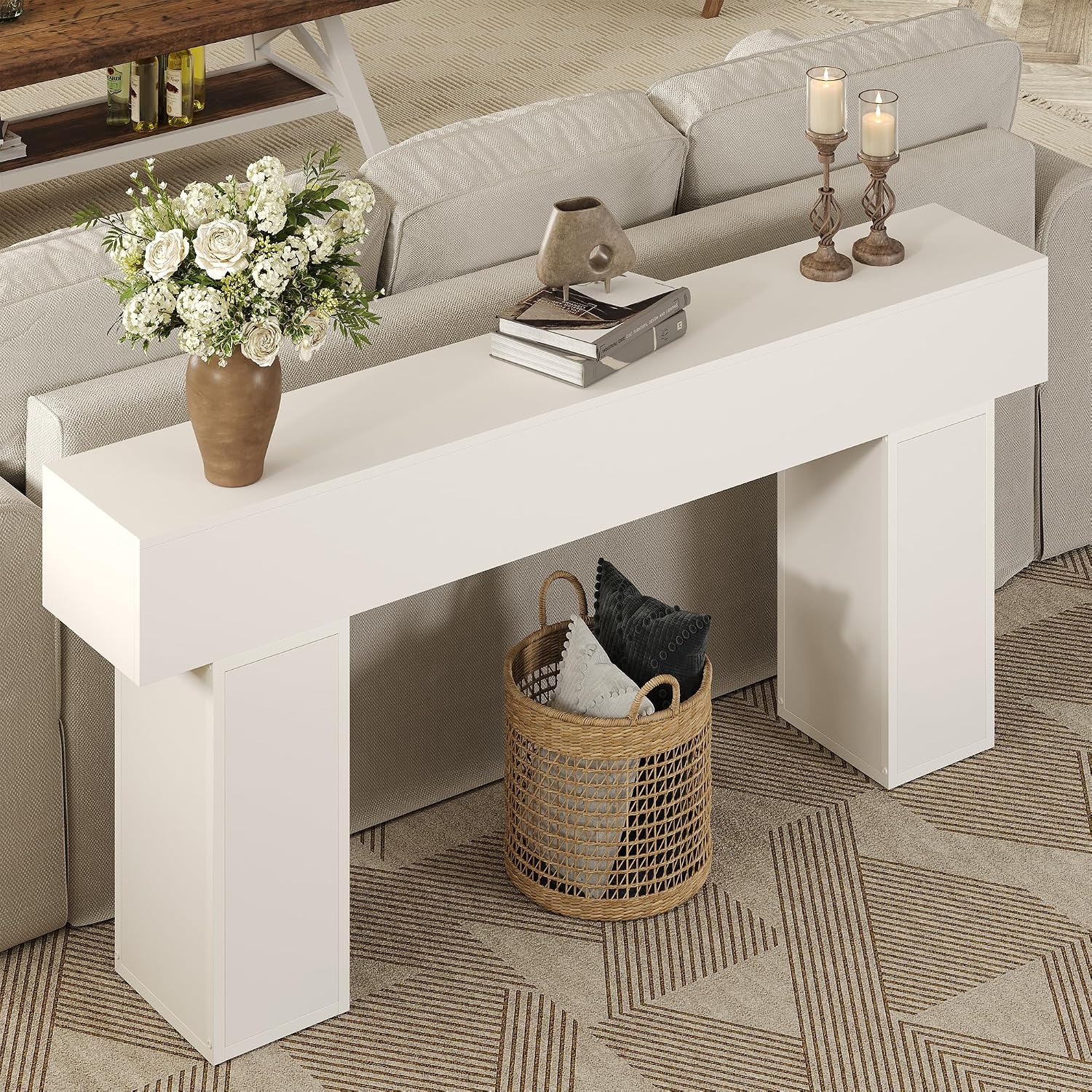 knoworld 70.9-Inch Long Console Table, Wooden Sofa Table Behind Couch Tables, Farmhouse Entryway Table Accent Table for Entrance, Hallway, Living Room, Foyer, White
