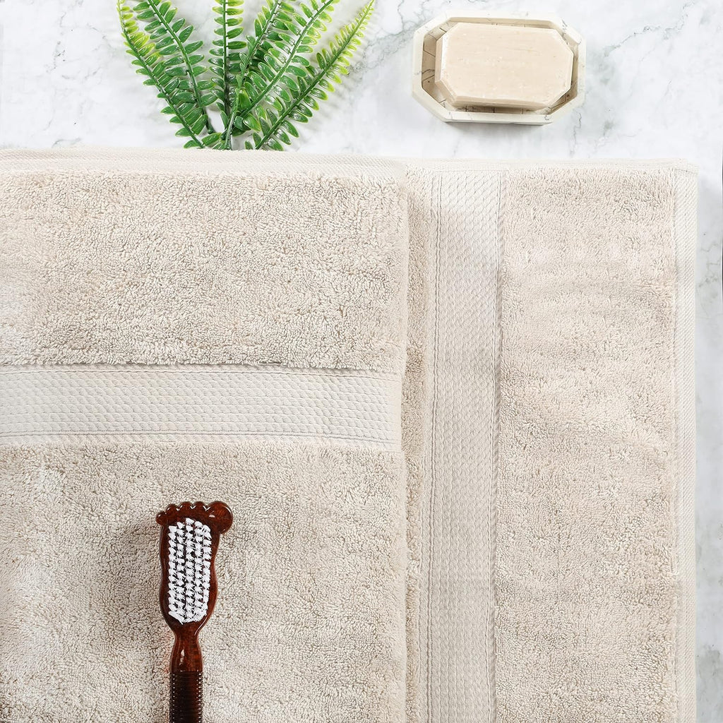 SUPERIOR Egyptian Cotton Pile Heavyweight Bath Sheet, 2 Piece Set, Stone | Highly Absorbent, Ultra Soft Luxury 800 GSM Towel Set for Bathroom, Shower, Hotel Essentials Oversize Plush Madeline Towels