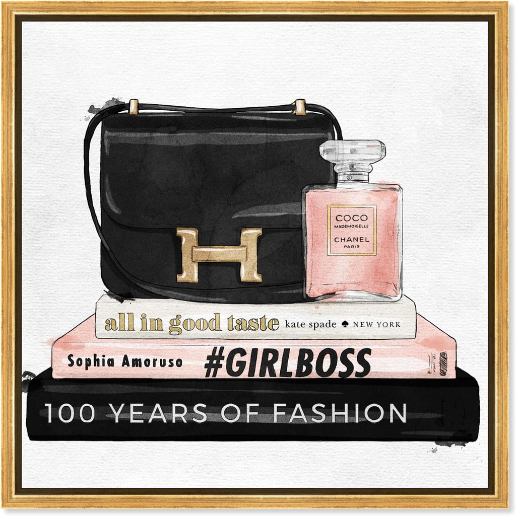 The Oliver Gal Artist Co. Fashion and Glam Framed Wall Art Canvas Prints 'My Always Essentials' Handbags Home Décor, 12' x 12', Black, Pink