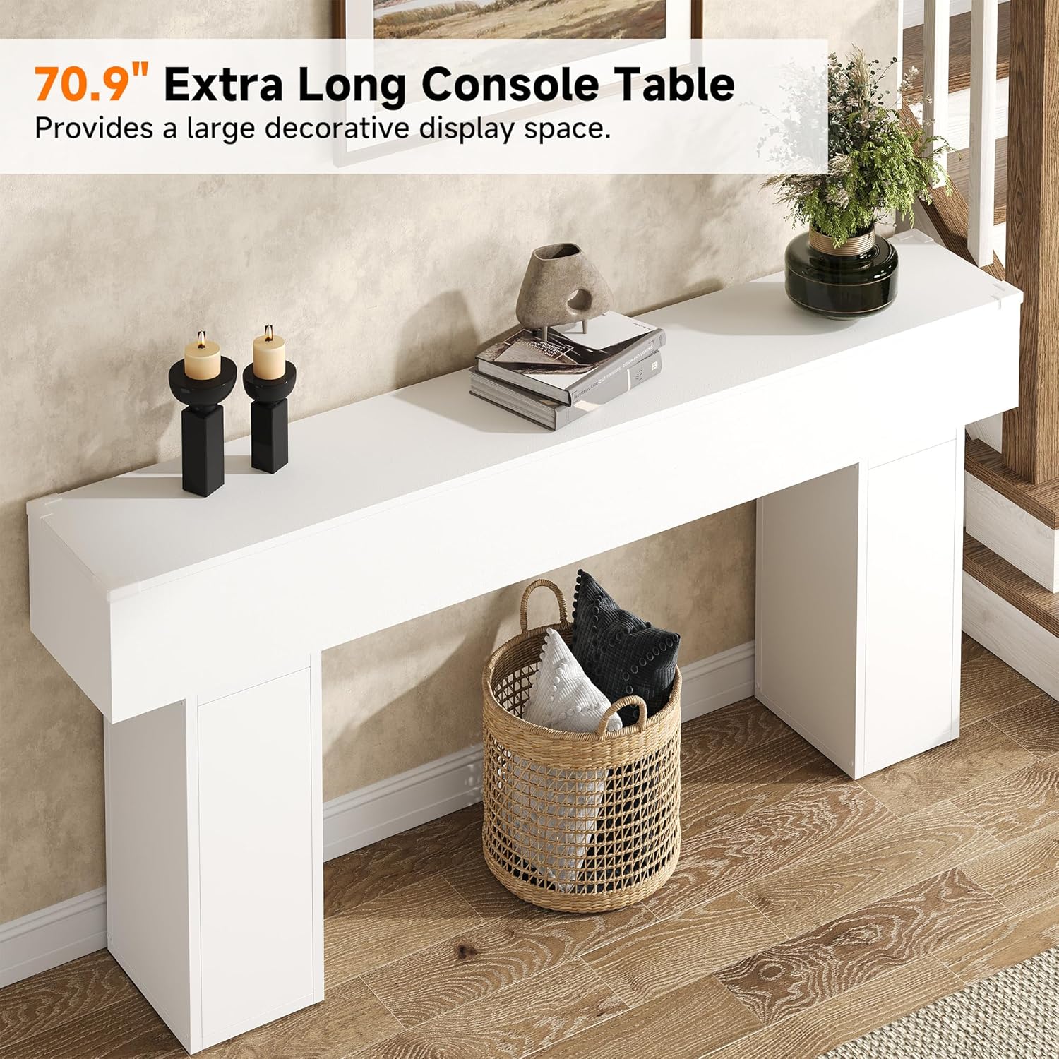 knoworld 70.9-Inch Long Console Table, Wooden Sofa Table Behind Couch Tables, Farmhouse Entryway Table Accent Table for Entrance, Hallway, Living Room, Foyer, White