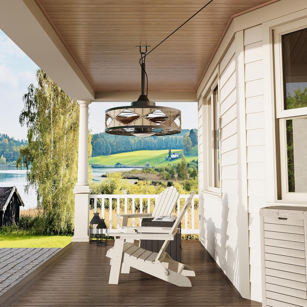 Boho Outdoor Ceiling Fans for Patios, 20 Inch Waterproof Plug In Ceiling Fan with Light, 3CCT, Rattan Caged Gazebo Fan Light with Remote and App Control, 6 Speed Reversible for Pergola, Porch, Indoor