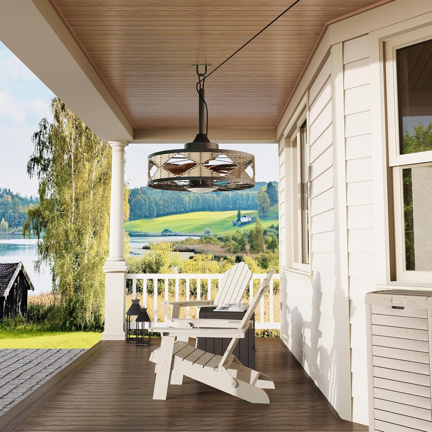 Boho Outdoor Ceiling Fans for Patios, 20 Inch Waterproof Plug In Ceiling Fan with Light, 3CCT, Rattan Caged Gazebo Fan Light with Remote and App Control, 6 Speed Reversible for Pergola, Porch, Indoor