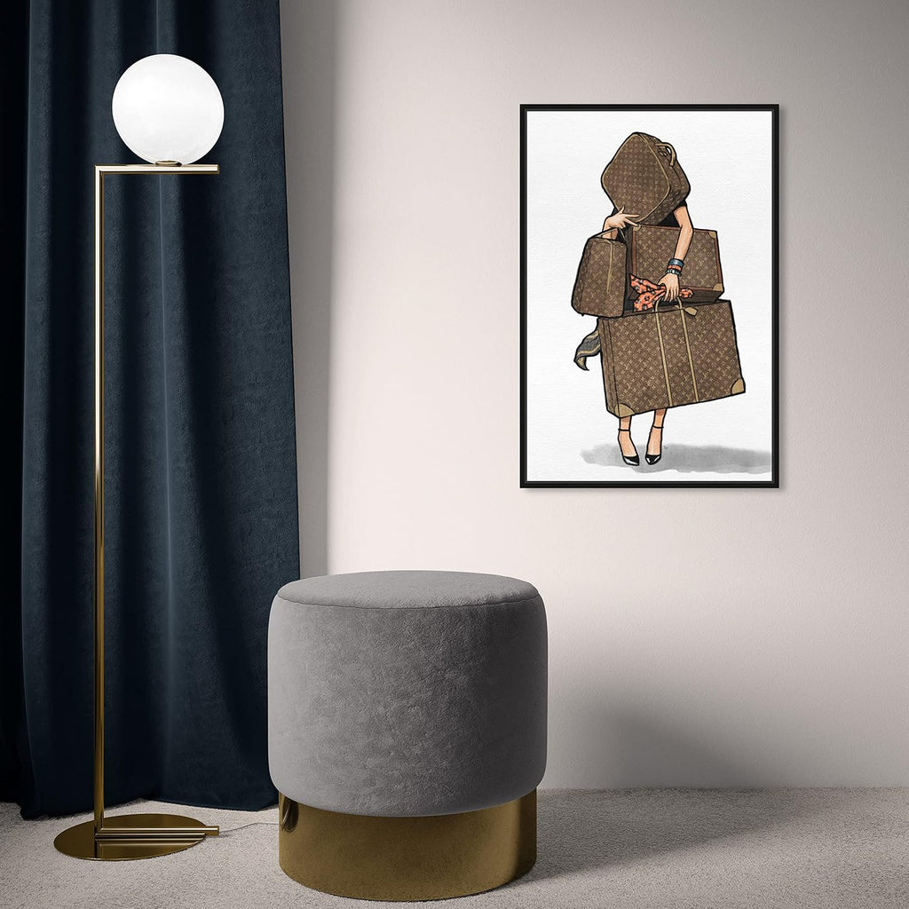 The Oliver Gal Artist Co. Fashion and Glam Framed Wall Art Canvas Prints, Bags-Orange' Travel Essentials Home Décor, 16 in x 24 in, Brown, White