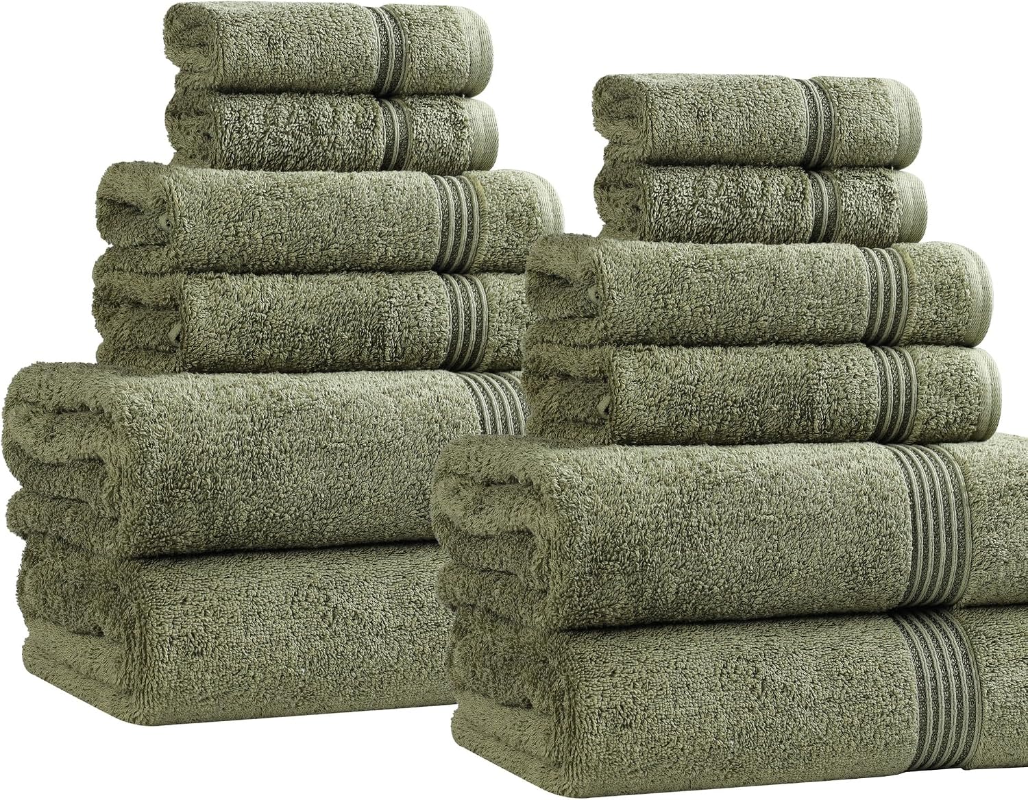 Superior Egyptian Cotton 12-Piece Towel Set, Assorted Towels, Home Bathroom, Master, Guest Bath, Decor Essentials, 4 Bath, 4 Hand, 4 Face Towels/Washcloths, Quick Dry, Absorbent, Forest Green
