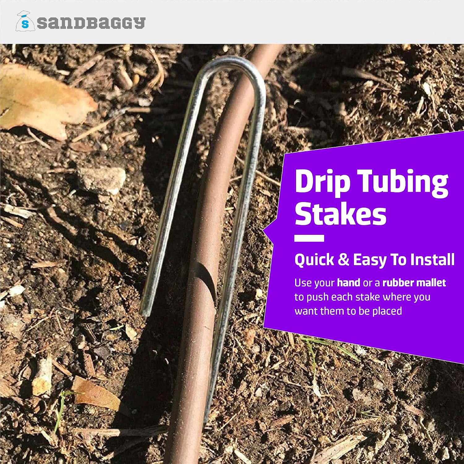 Sandbaggy 1500-Pack DRIP TUBING Stakes Landscape Staples | 5 inch Length - 11 Gauge Heavy Duty | Drip Anchors | Landscape Pins | Garden Lawn Nails | Designed to Hold Drip Tubing Up to 1/2' Diameter