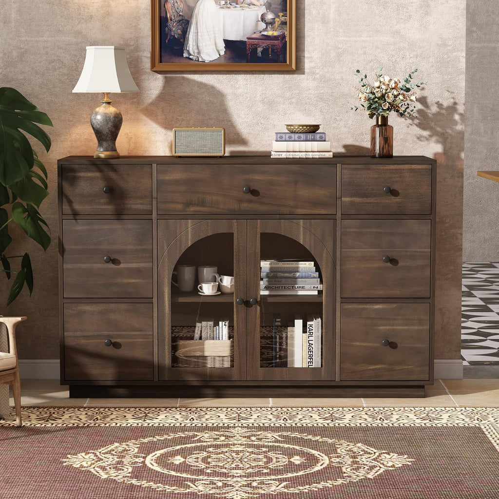 Christopher Knight Home Mia Modern Storage Cabinet with Doors and Drawers, Wooden Sideboard Cabinet with Adjustable Shelf, Freestanding Buffet Cabinet with Storage for Dining Room, Dark Brown