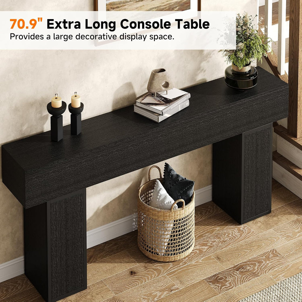 knoworld 70.9-Inch Long Console Table, Wooden Sofa Table Behind Couch Tables, Farmhouse Entryway Table Accent Table for Entrance, Hallway, Living Room, Foyer, Black