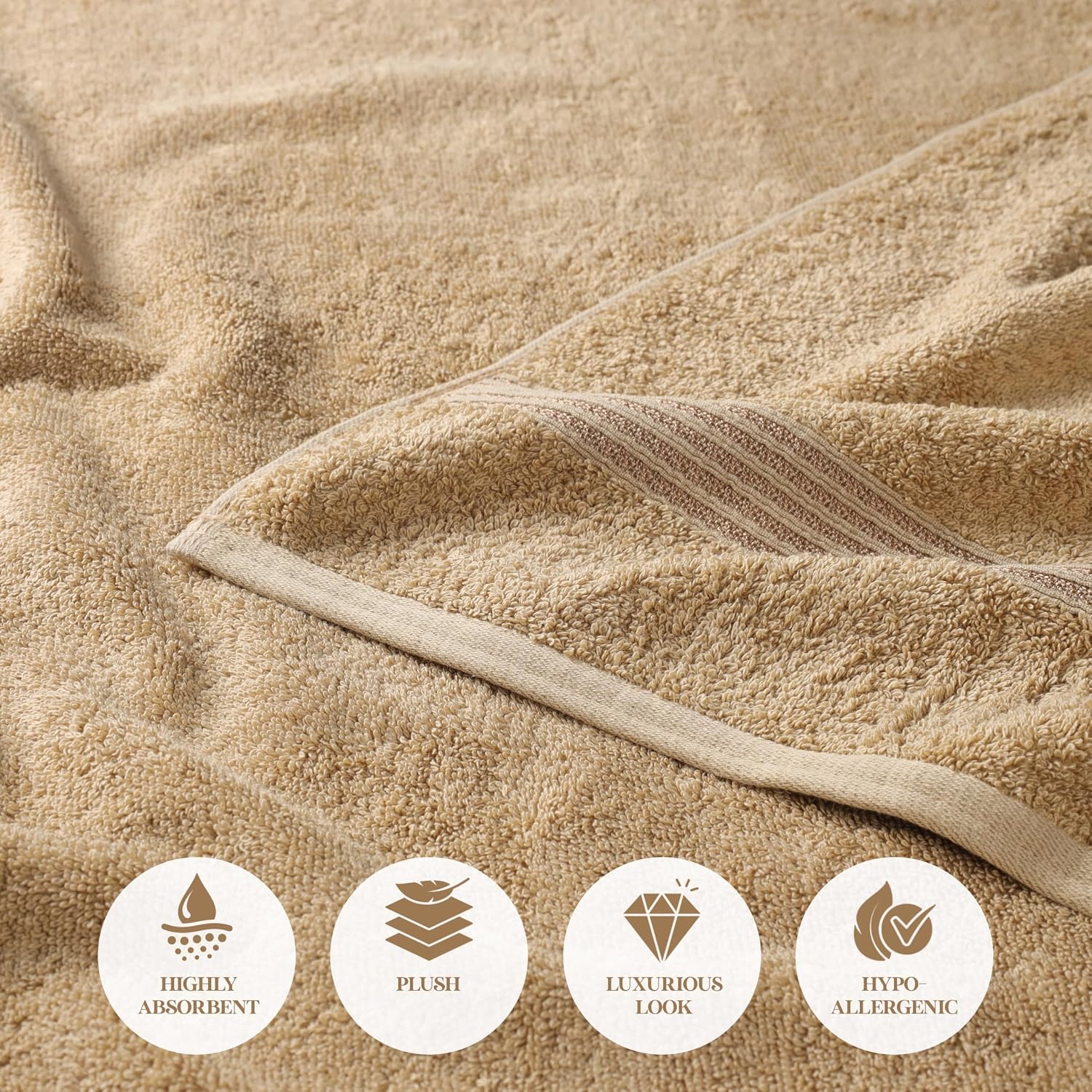 Superior Egyptian Cotton 12-Piece Towel Set, Assorted Towels for Home Bathroom, Guest Bath Decor Essentials, Includes 4 Bath, 4 Hand, 4 Face Towels/Washcloths, Quick Dry, Absorbent - Toast