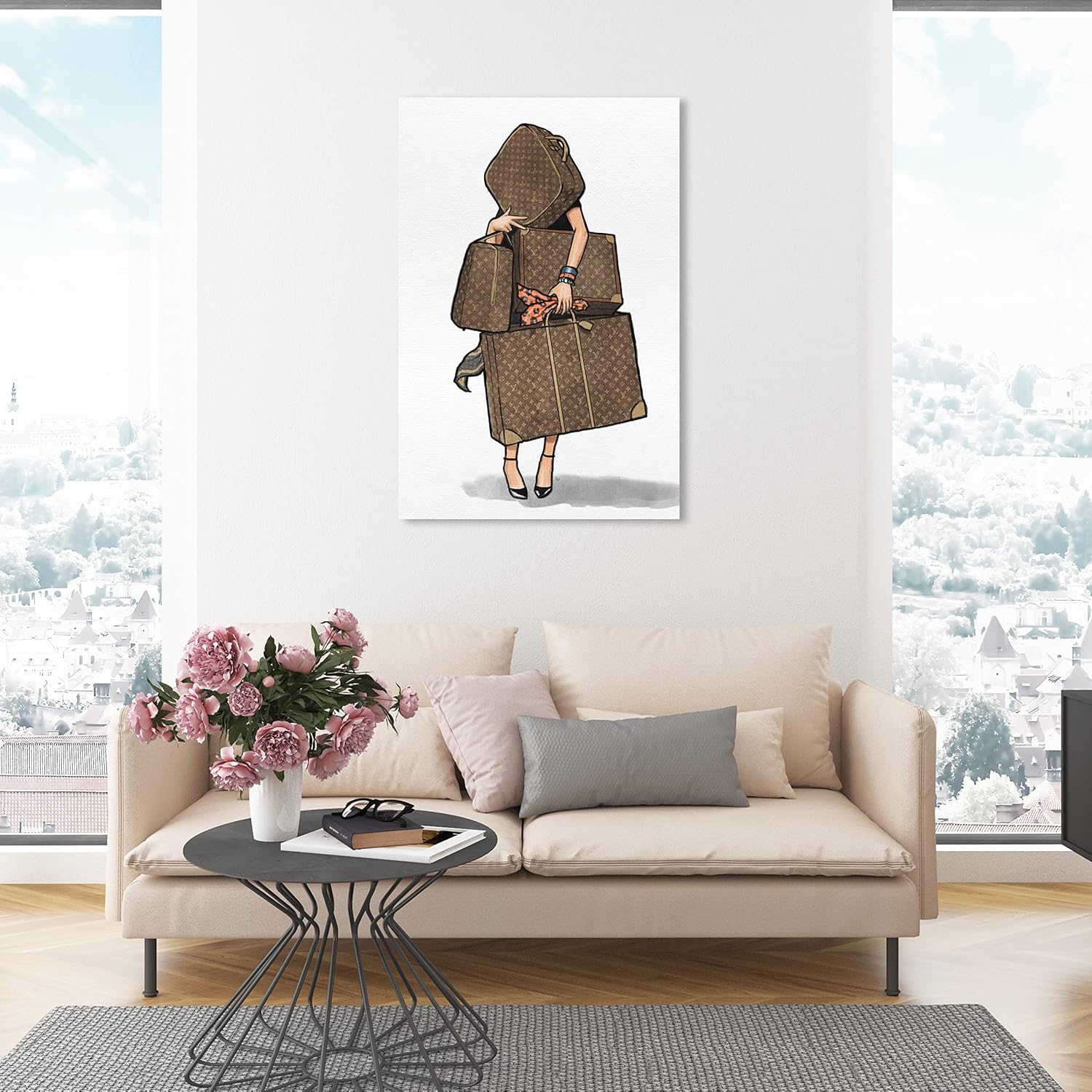 The Oliver Gal Artist Co. Fashion and Glam Wall Art Canvas Prints, Bags-Orange' Travel Essentials Home Décor, 30 in x 45 in, Brown, White
