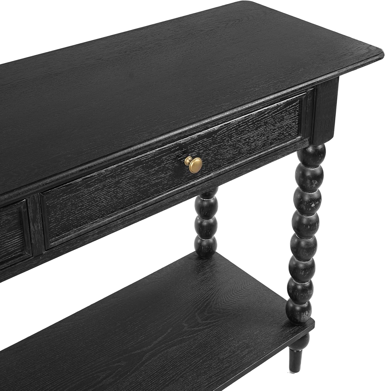 Christopher Knight Home Zeka Narrow Console Table with Storage, Wood Entryway Table with 2 Drawers and 1 Bottom Shelf, Retro Display Table with Unique Spherical Legs for Hallway, Living Room, Black