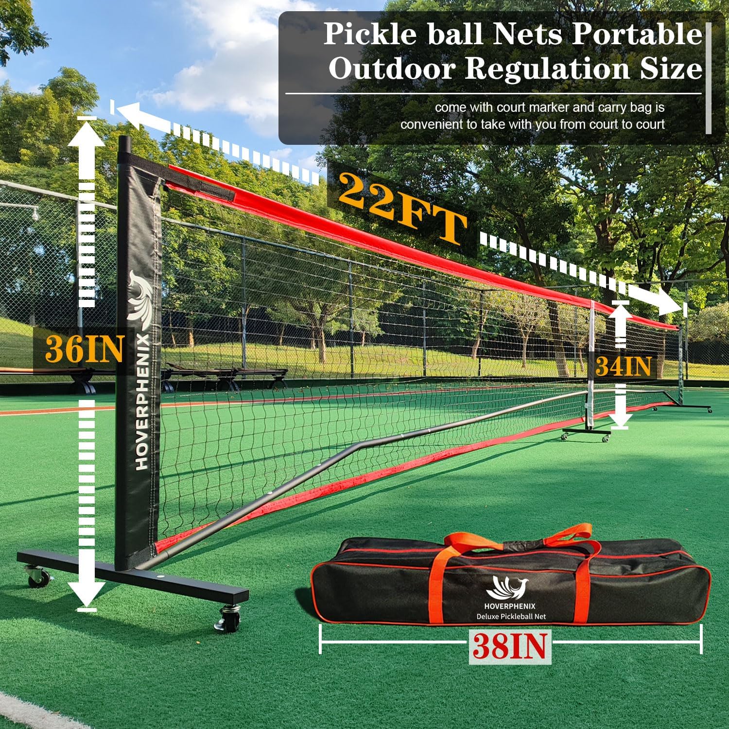 Portable Pickleball Net Set, 22FT Pickle Ball Net with Paddle Set of 4 | Regulation Size Net, Weather Resistant Steel Frame, Outdoor Pickleballs and Carry Bag, Easy Setup for Driveway, Backyard
