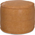 SIMPLIHOME Brody Round Pouf - 20 inch Wide Upholstered Vegan Leather Ottoman in Distressed Brown, Boho Footstool or Extra Seating for Living Room or Bedroom with Polystyrene Filling, Assembled
