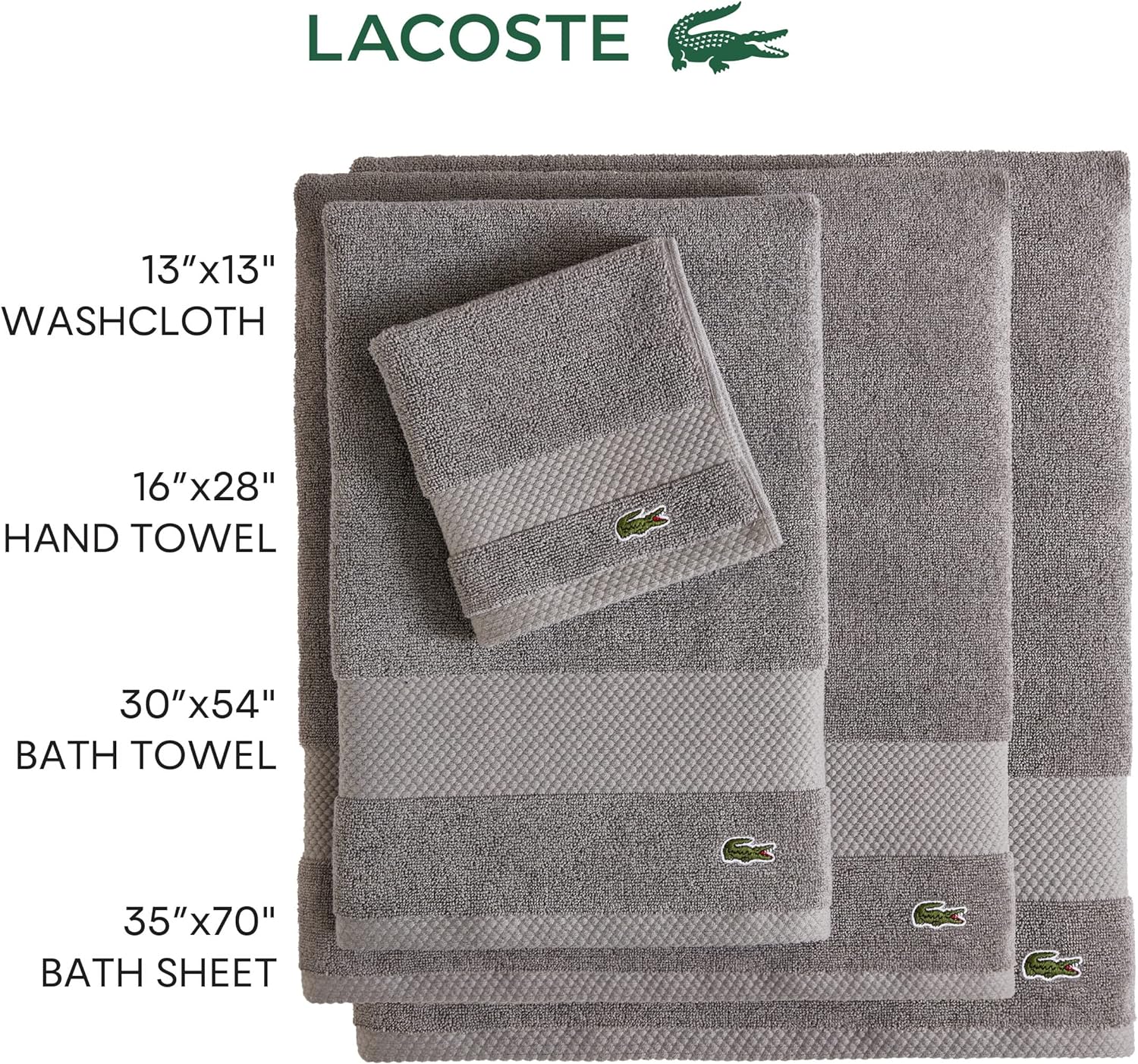 Lacoste Heritage Supima Cotton Bath Towel, Aloe, 30' x 54' (Pack of 6)