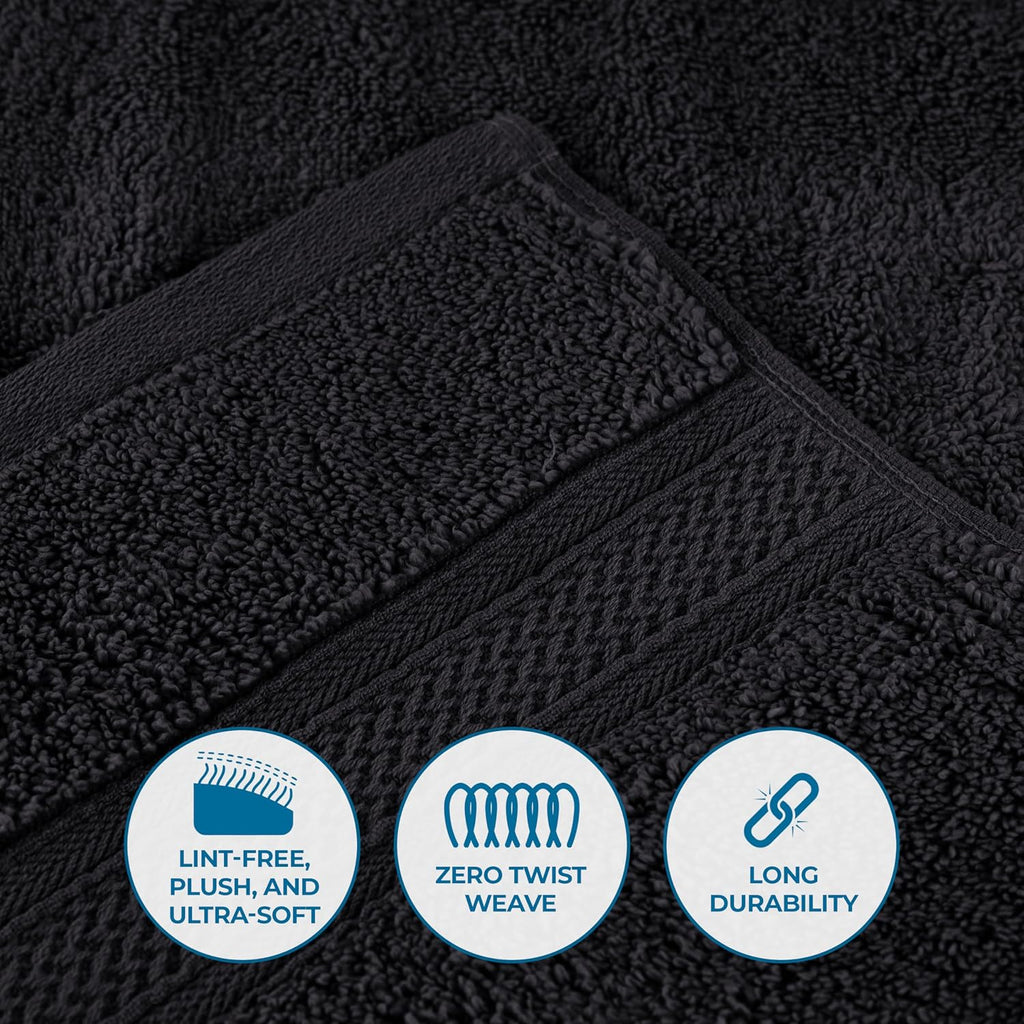 Superior Cotton Chevron 12 Piece Assorted Towel Set, Zero Twist, Quick Dry, Home Essentials, Shower, Spa, Luxury Plush Soft Absorbent Towels, Includes 4 Bath, 4 Hand, 4 Washcloth/Face Towels, Black